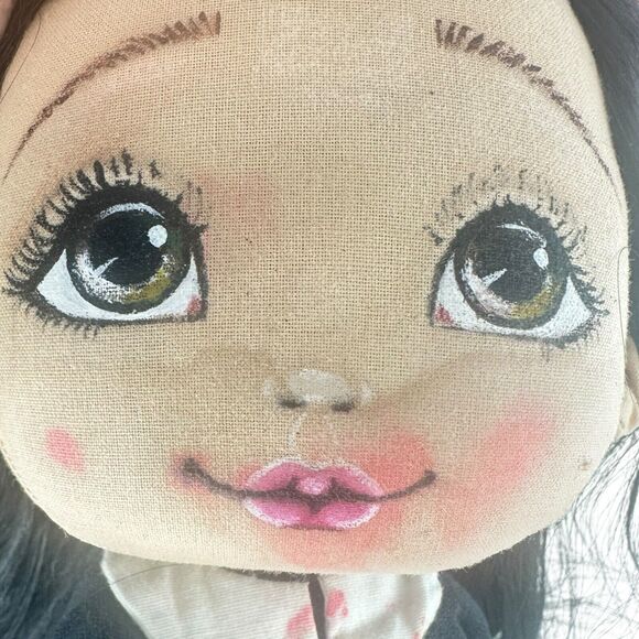 Hand Made Gothic Wednesday Doll Fabric Plush Hand Painted Button Joints OOAK - Picture 11 of 12